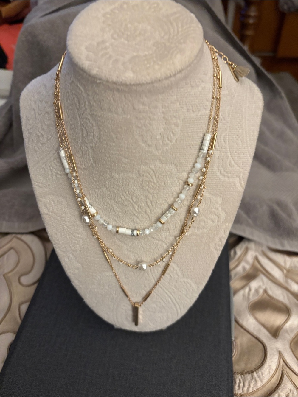 Lonna & Lilly Gold Multi-Strand Layered Necklace with White Beads NWT